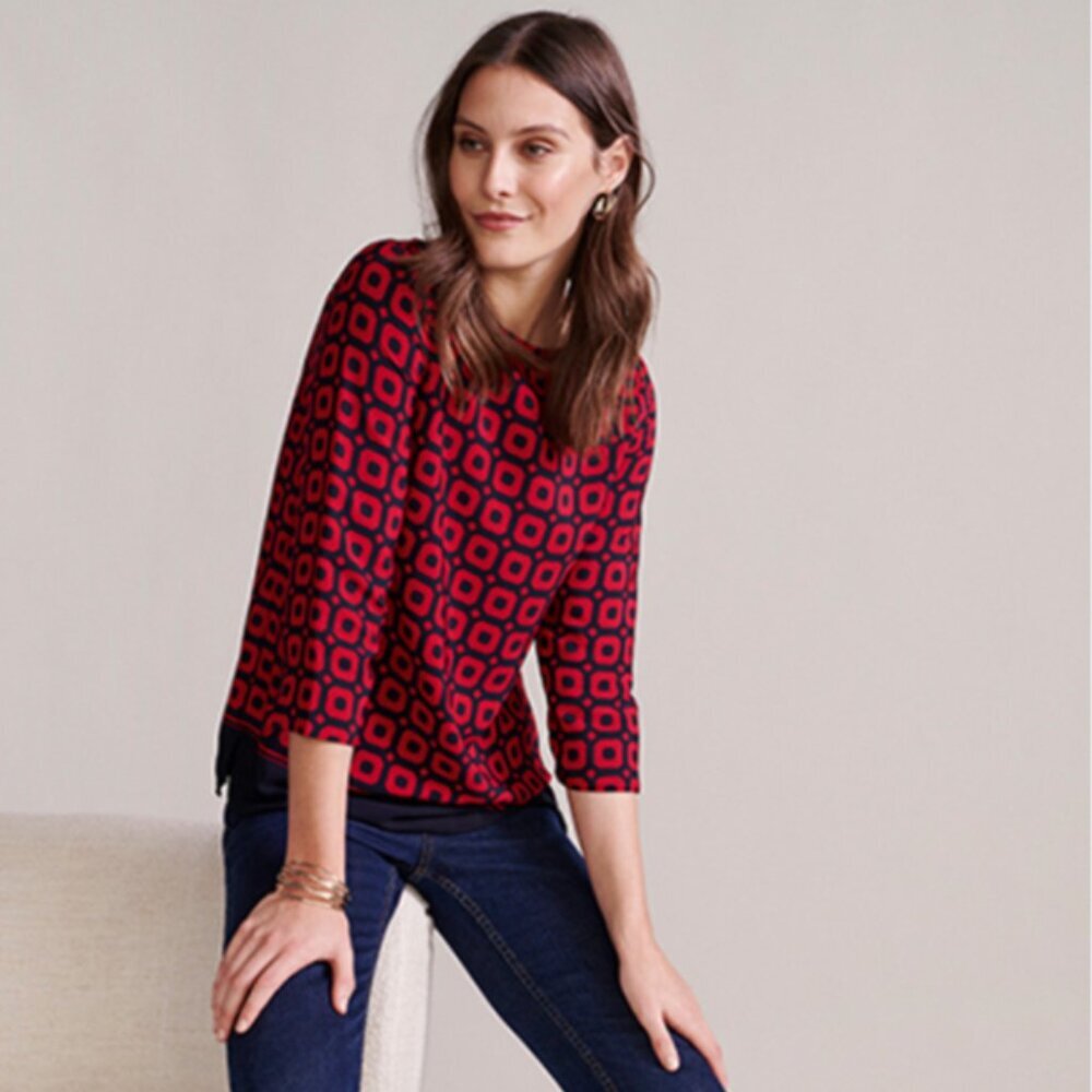 Hobbs London "Maria Geo Print" Stylish Red & Black 3/4 Sleeve Women's Blouse. 10